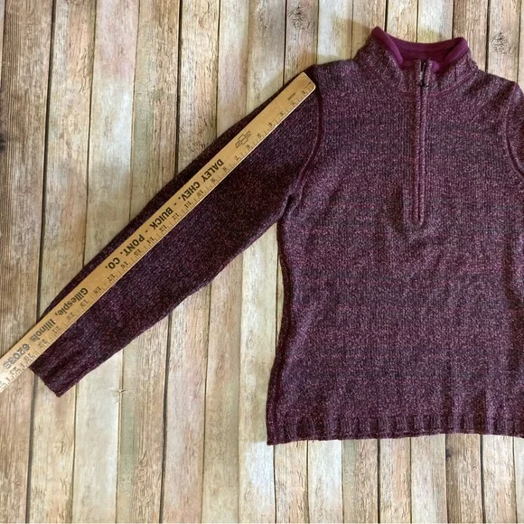 Woolrich 1/4 Zip Wool Blend Pullover Sweater Marled Fig Burgundy Women’s Medium - Picture 4 of 11